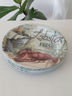 LOBSTER FRESH Melamine Dinner Plates 10.5" Set of 4 Certified International